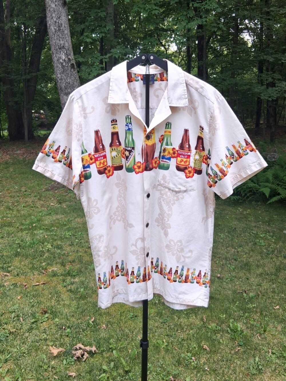 PALMWAVE “Tan Brew” Beer Hawaiian Aloha Men’s Shirt – Size L